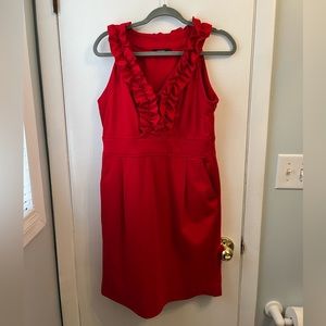 Red mini dress with ruffles and pockets!